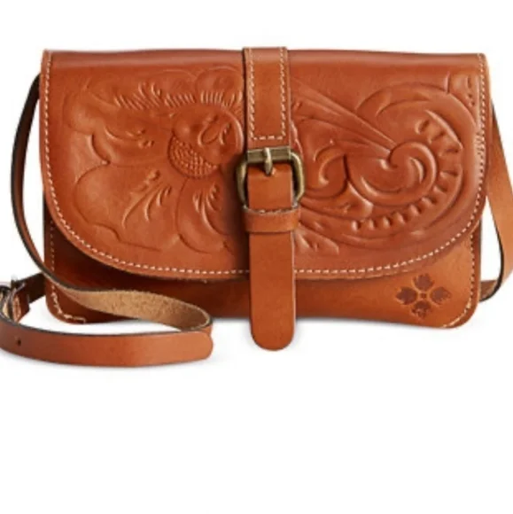 Patricia Nash• Torri leather brown crossbody bag w/ tooled floral pattern. - Picture 1 of 16